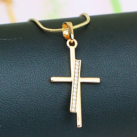 "Elegant Rose Gold Cross Pendant with Embedded CZ Accents, XPPT1266 - Picture 1 of 13